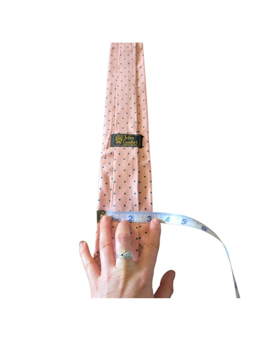 Vintage John Comfort Silk Tie Pink Navy Polka Dot England - Picture 9 of 11
